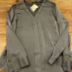 Express Gray V-Neck Blouse